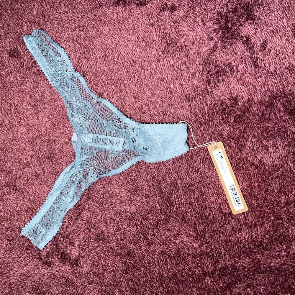 Skims Lace Thong Panties in Light Blue